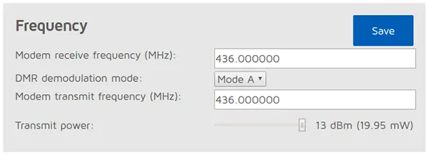 openSPOT1 Modem frequency page