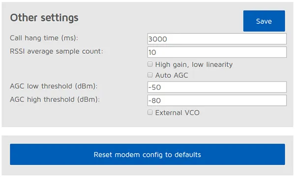 openSPOT1 Modem other settings page