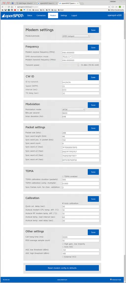 openSPOT1 Modem page